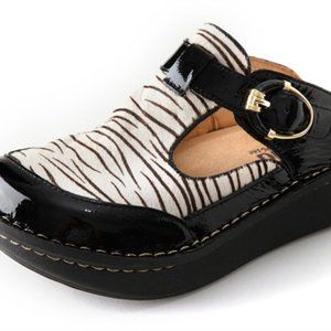 Alegra zebra print leather clog